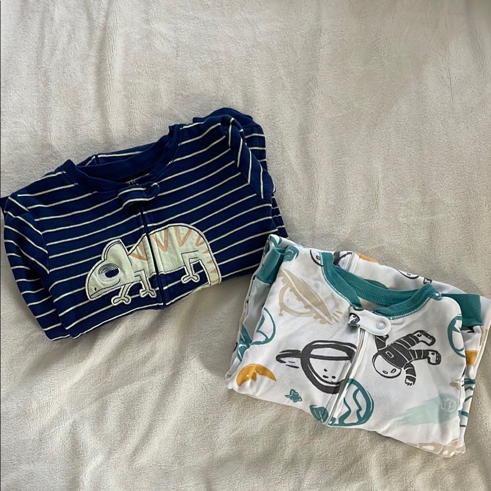 Carter's Blue and White Pajama Sets with Lizard and Space Themes